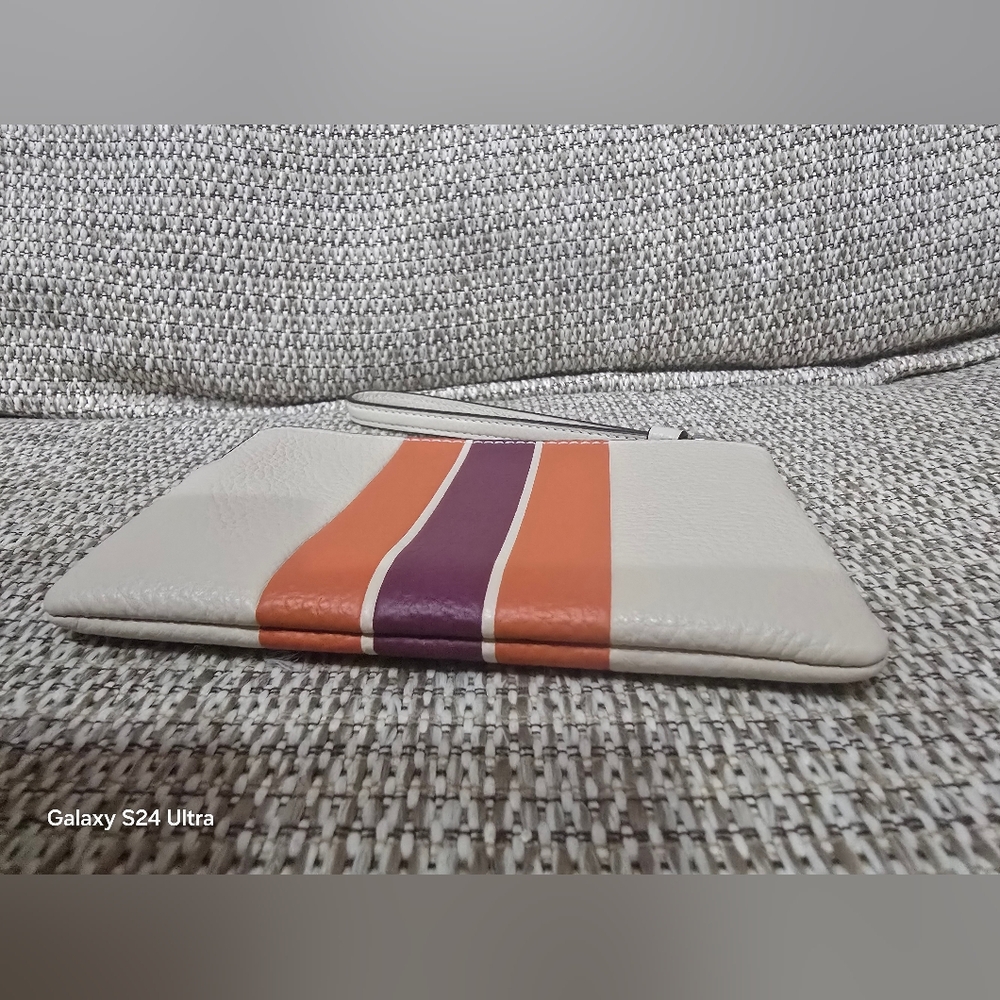 NWOT Coach Cream Wristlet with Orange and Purple Stripes MSRP $88 - Picture 2 of 8